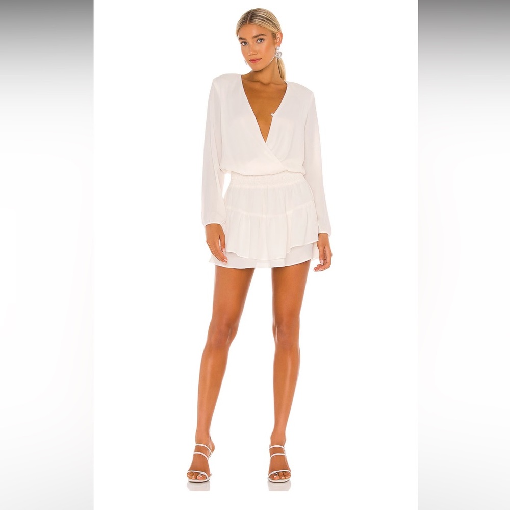Krisa Smocked Surplice Mini in Cream